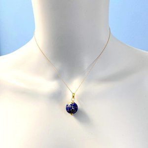 VINTAGE 14k Gold Michael Anthony Lapis Jade 3D World Earth Pendant and Chain New